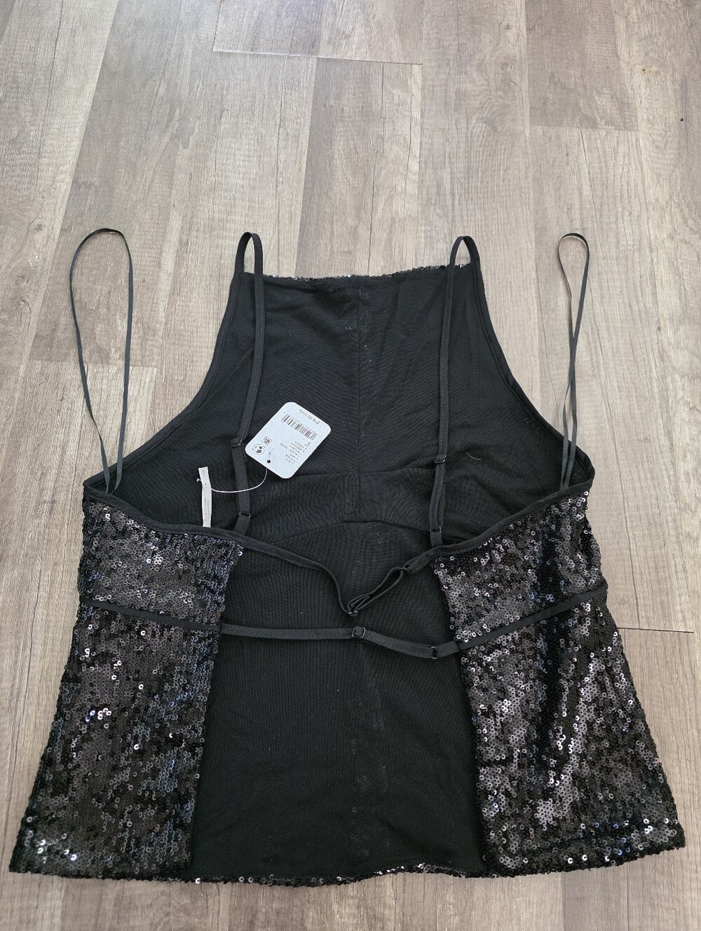 Nwt FREE PEOPLE BLACK Sequin Halter Crop Women's Cami Boho Top Festival Prom Y2K - Picture 5 of 11